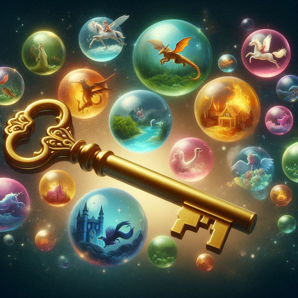 Golden key and fantasy bubbles Golden key and fantasy bubbles