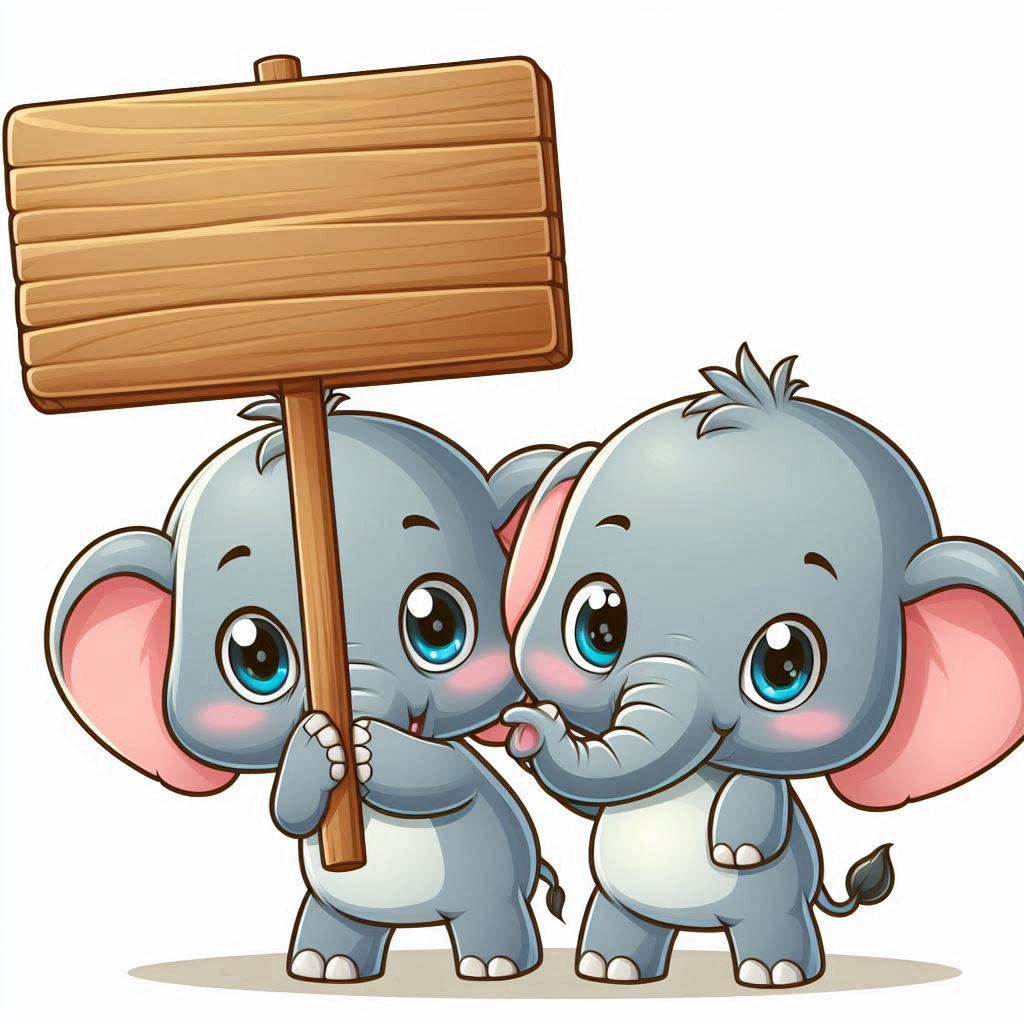 Two baby elephants holding a sign Two baby elephants holding a sign