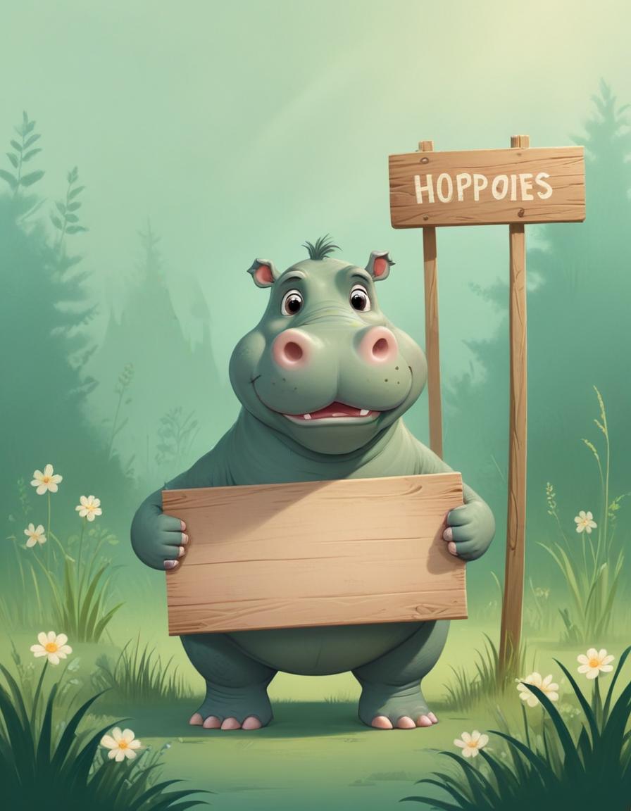 Hippo holding sign at hoppies Hippo holding sign at hoppies