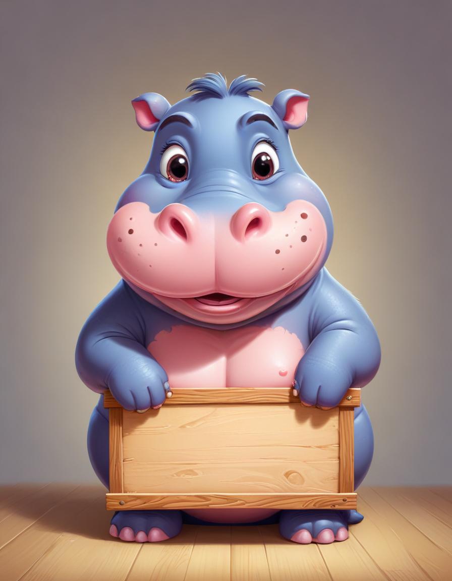 Cartoon hippo holding wooden box Cartoon hippo holding wooden box