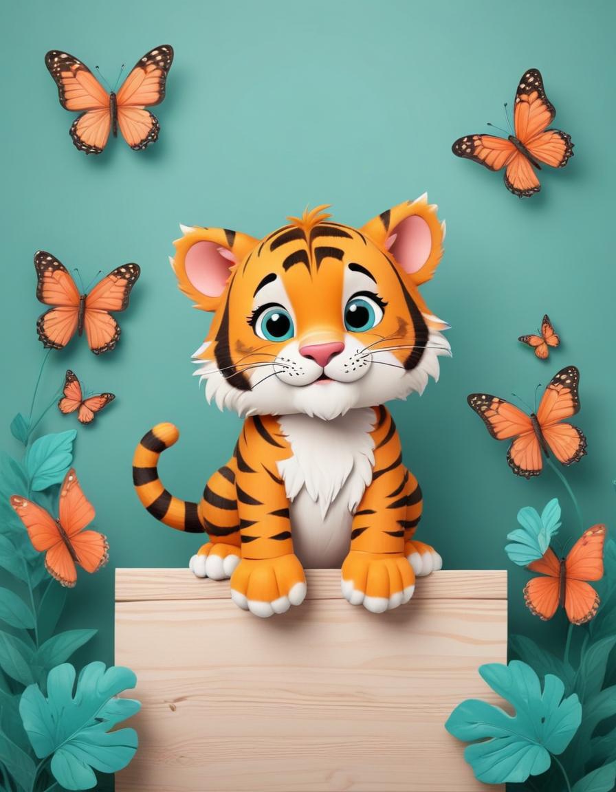 Cute tiger cub sitting on wood Cute tiger cub sitting on wood