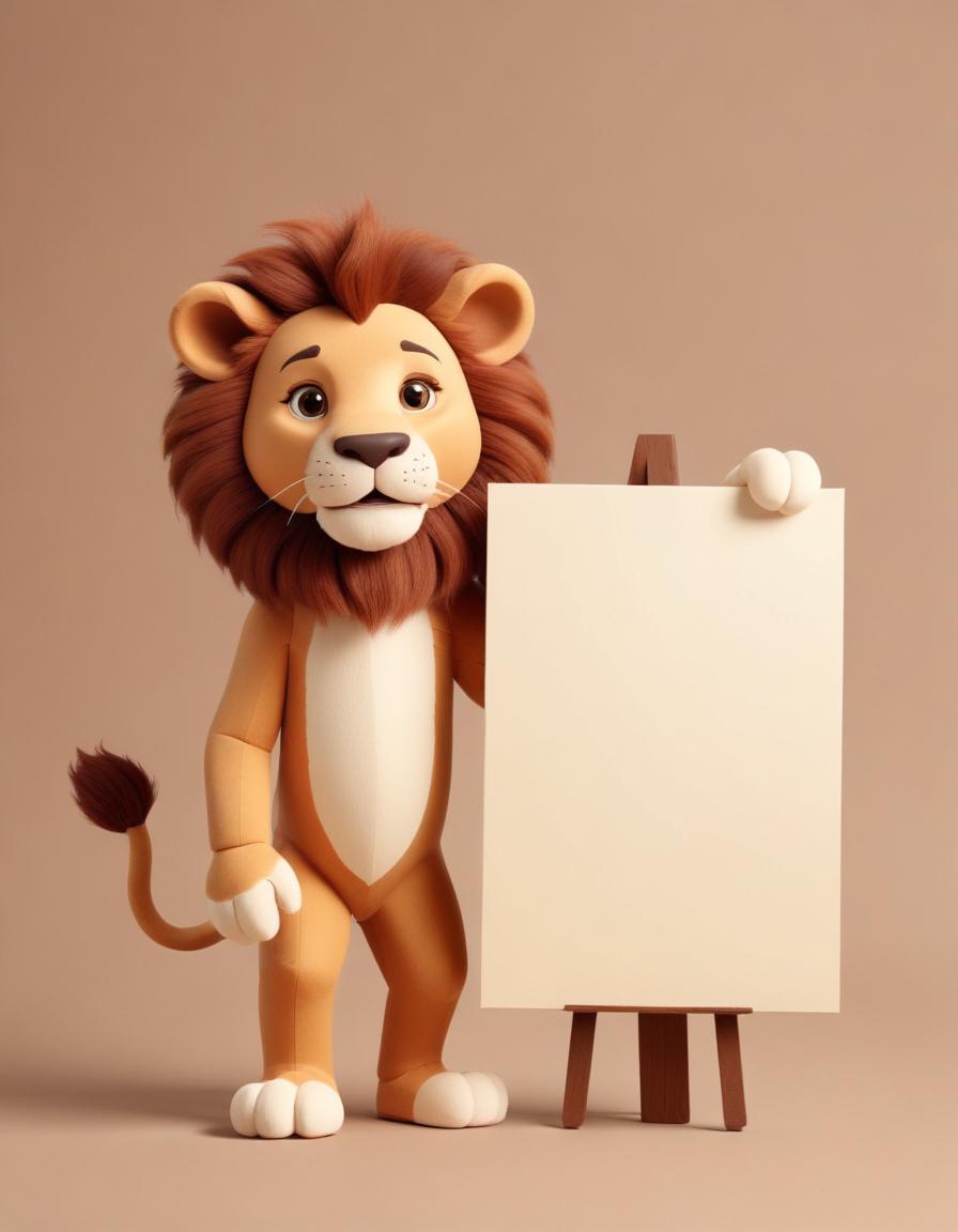 Lion cartoon holding blank canvas Lion cartoon holding blank canvas