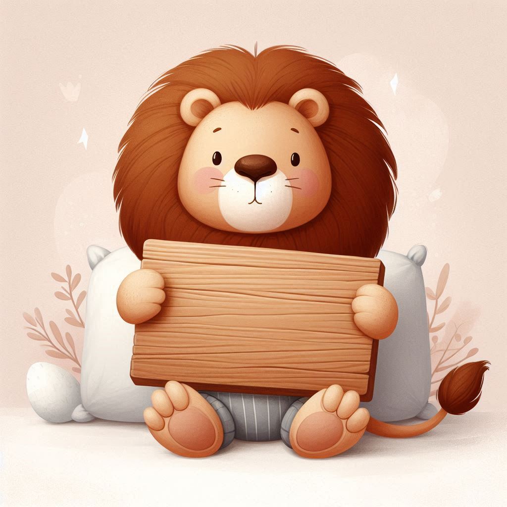 Cute lion holding a wooden sign Cute lion holding a wooden sign