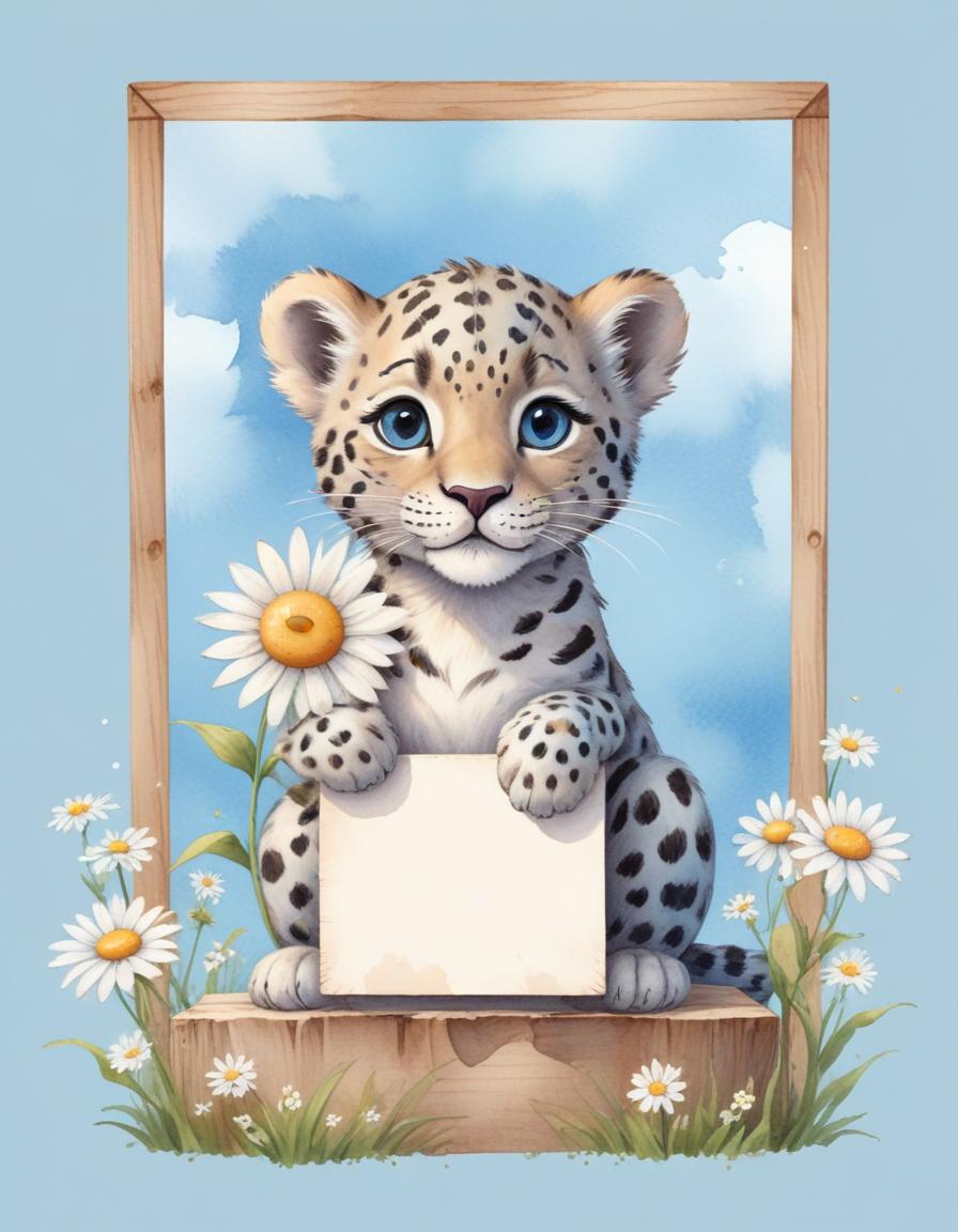 Leopard cub holding blank sign Leopard cub holding blank sign