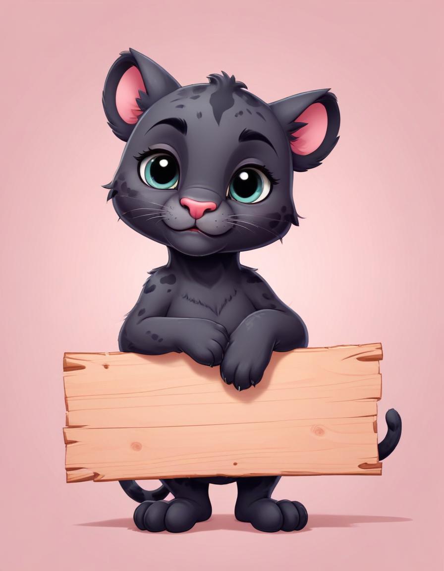 Cute black panther holding wooden sign Cute black panther holding wooden sign
