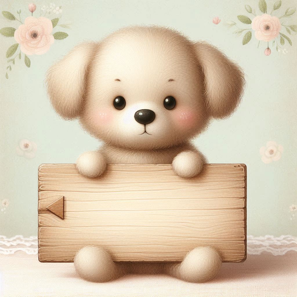 Cute puppy holding wooden sign Cute puppy holding wooden sign