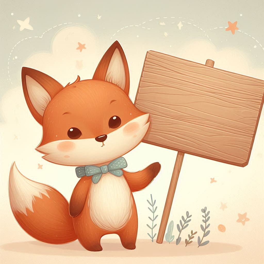 Cute fox holding wooden sign Cute fox holding wooden sign