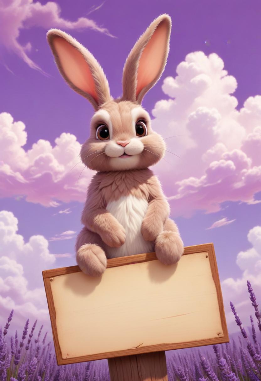 Bunny sitting on sign in field Bunny sitting on sign in field