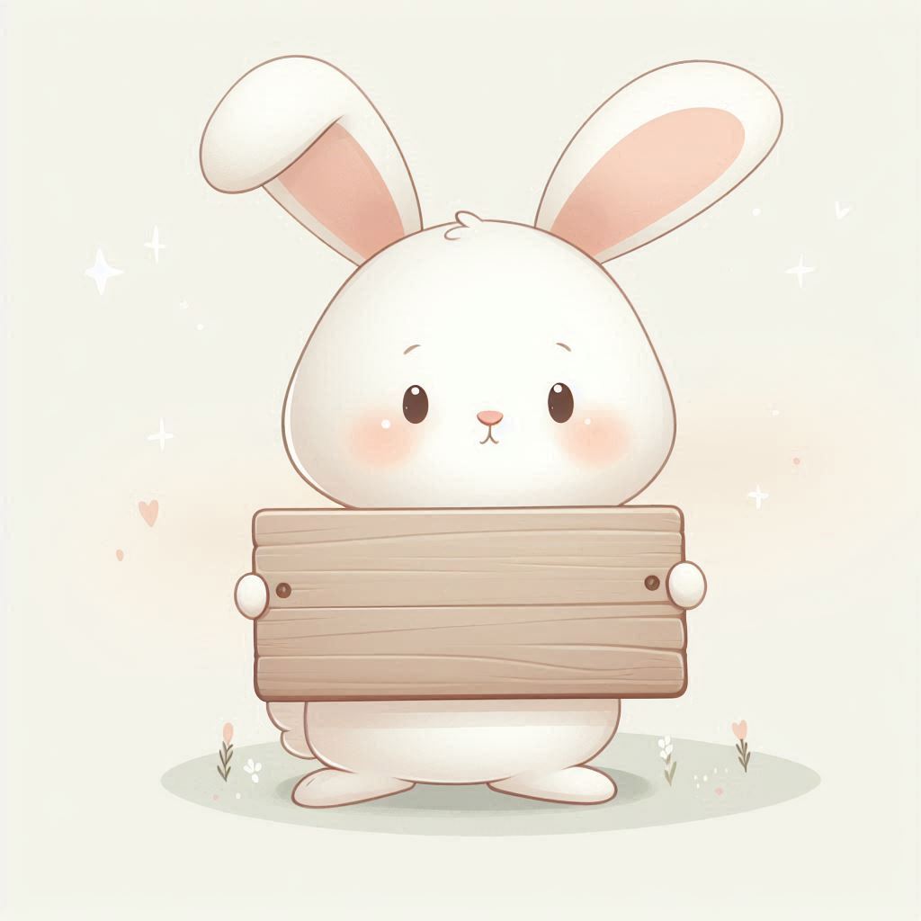 Cute bunny holding wooden sign Cute bunny holding wooden sign