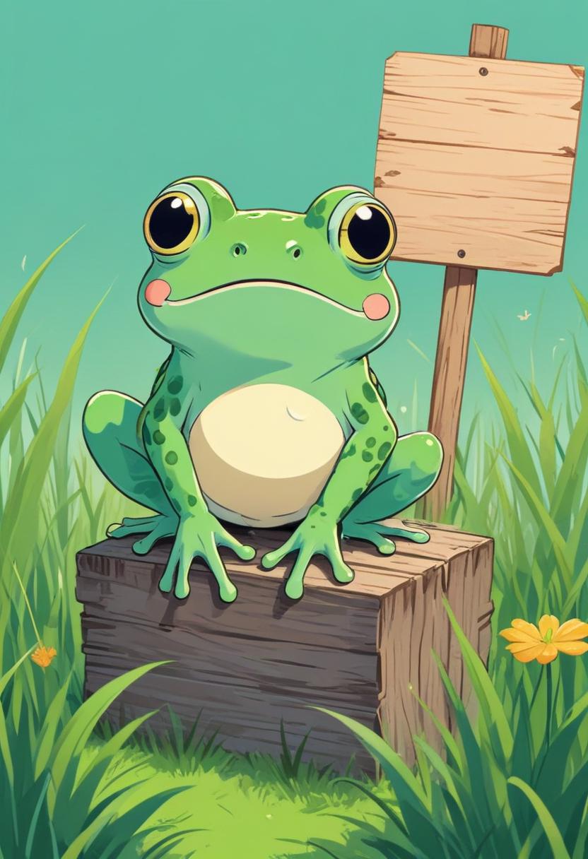 Green frog on wooden block Green frog on wooden block