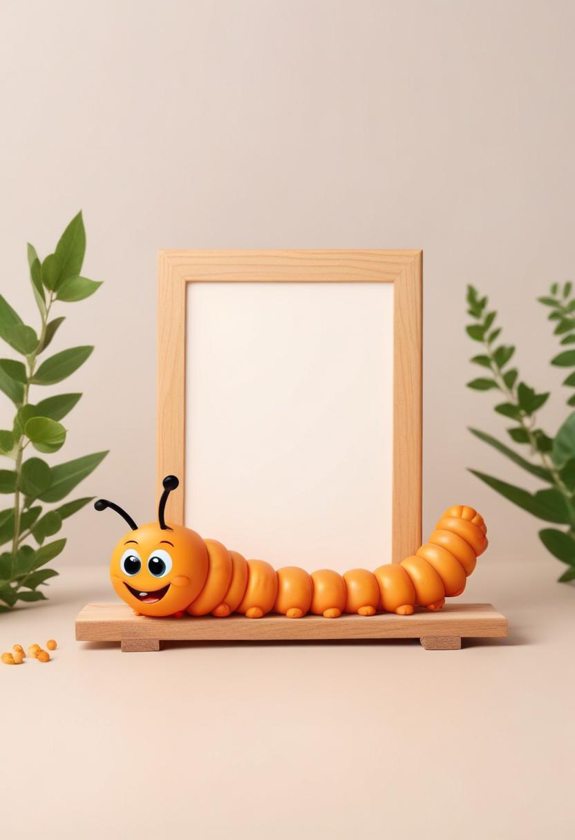 Smiling caterpillar with blank frame Smiling caterpillar with blank frame