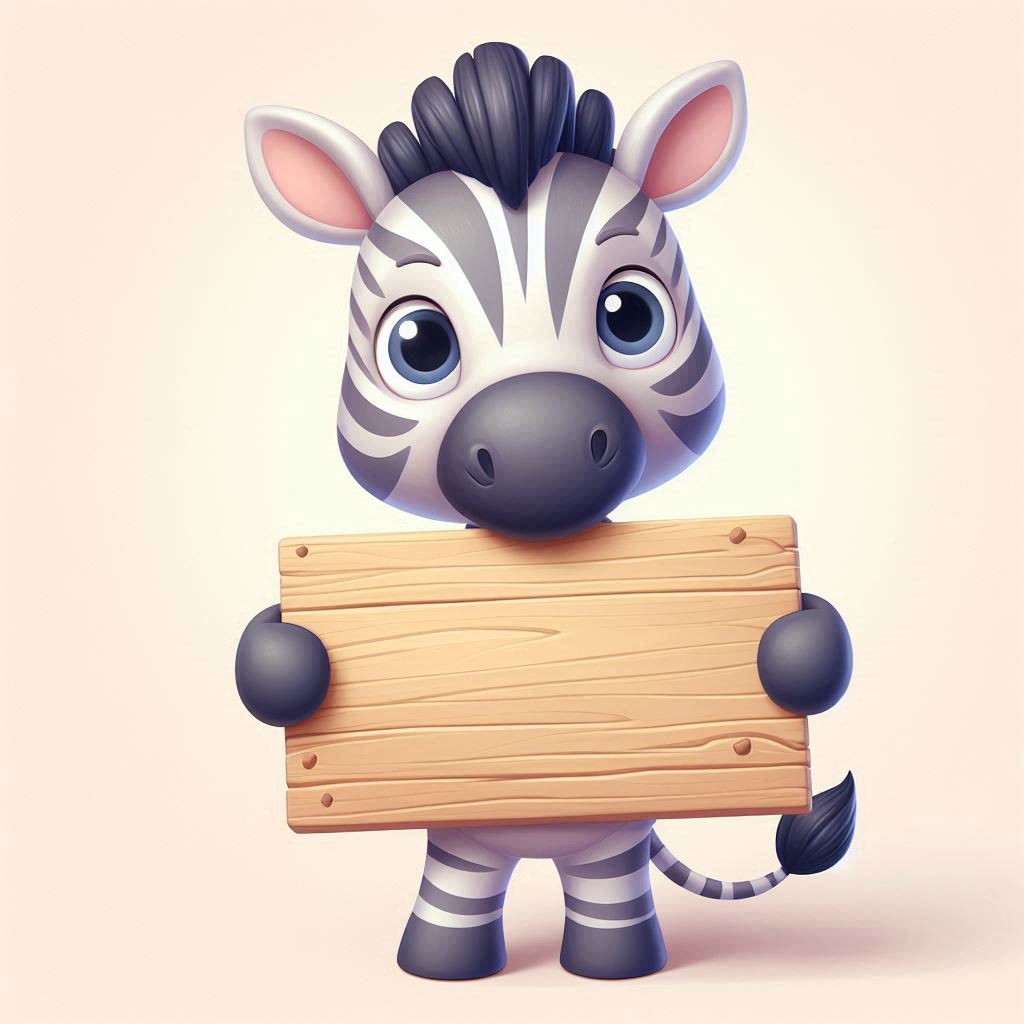 Cute zebra holding wooden sign Cute zebra holding wooden sign