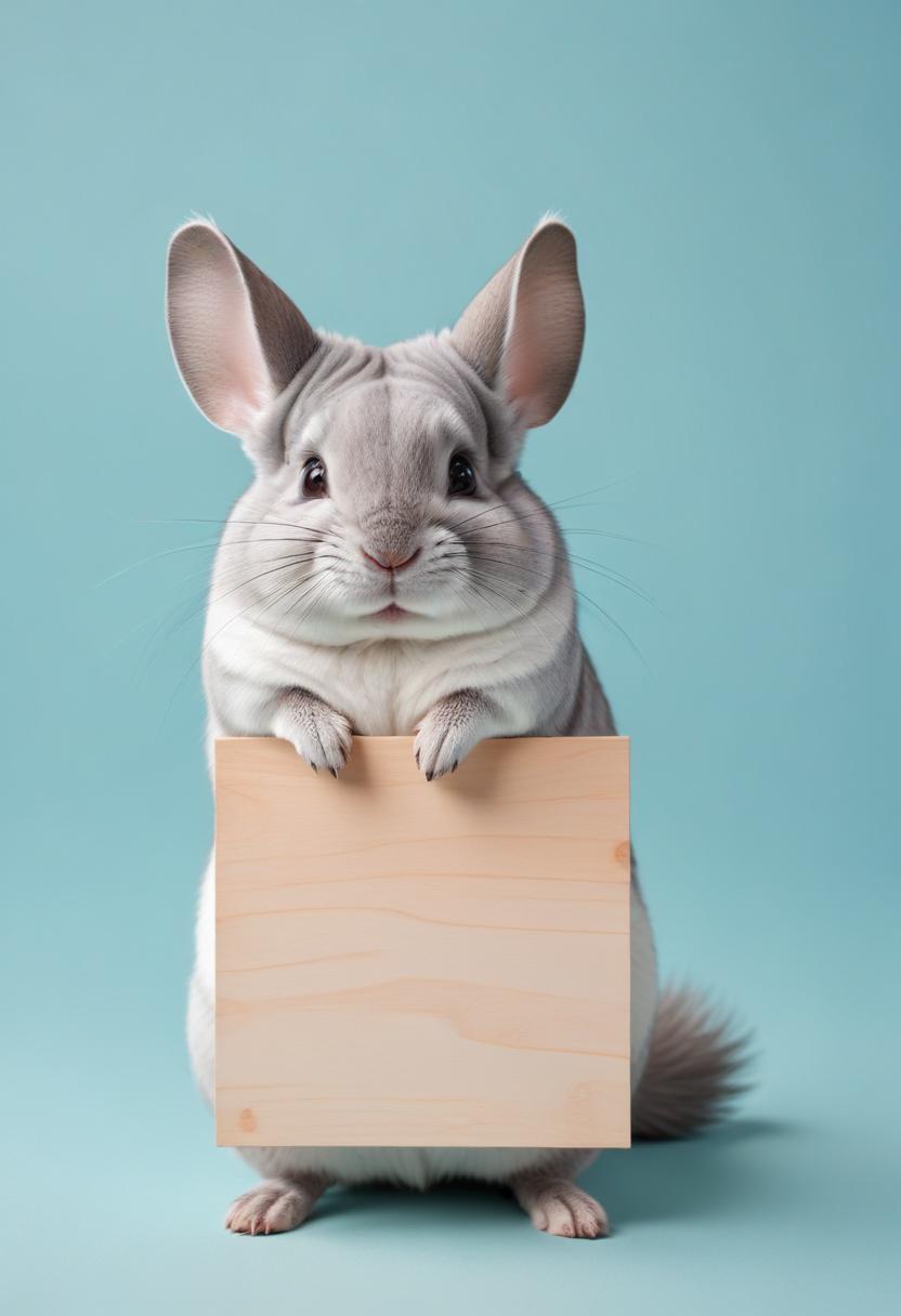 Chinchilla holding a wooden sign Chinchilla holding a wooden sign