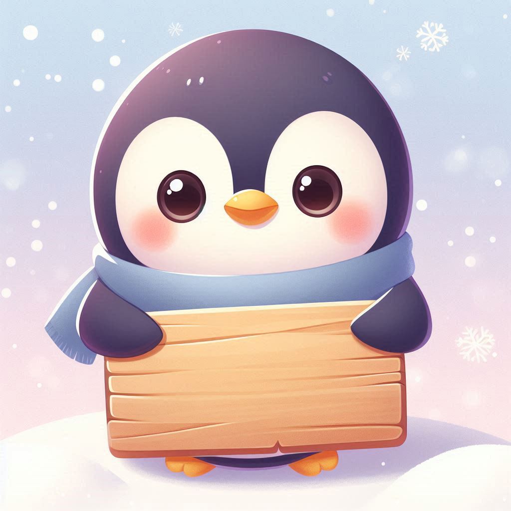 Cute penguin holding a sign in winter Cute penguin holding a sign in winter