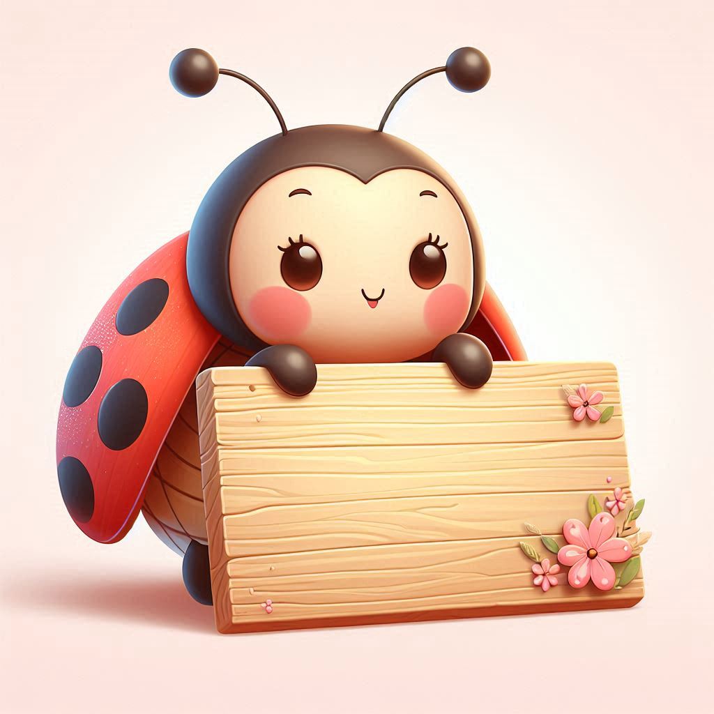 Cute ladybug holding wooden sign Cute ladybug holding wooden sign