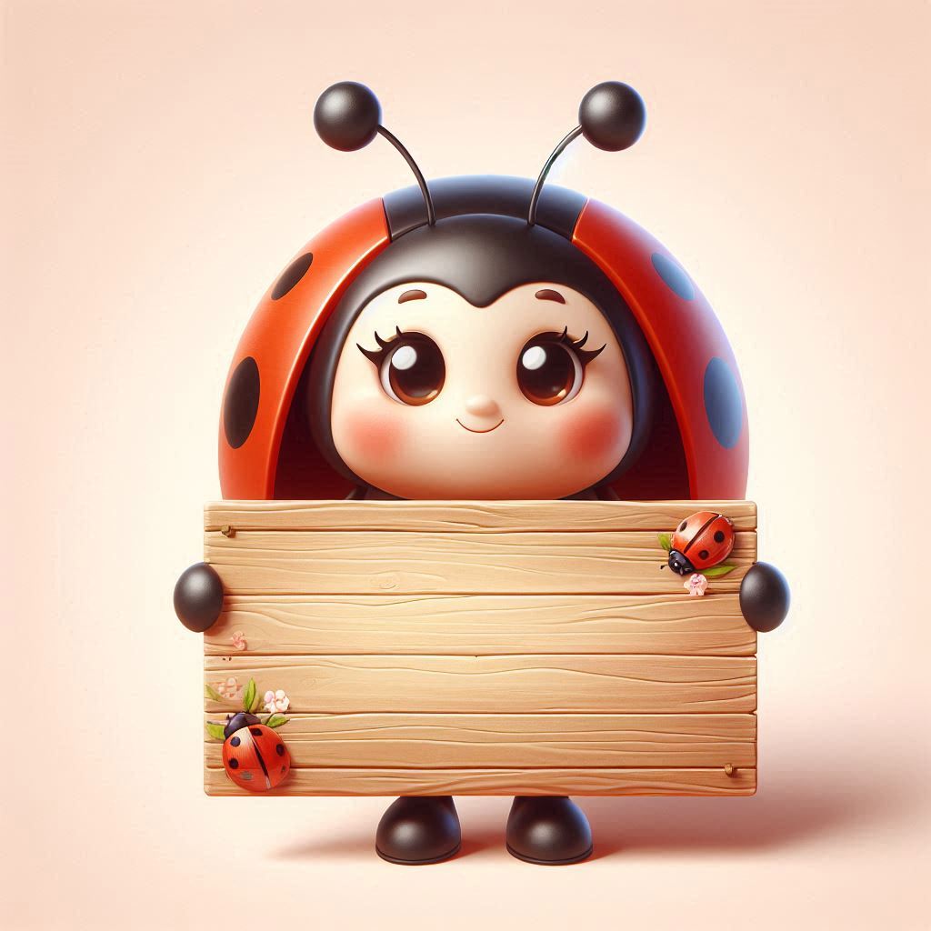 Ladybug holding wooden sign Ladybug holding wooden sign