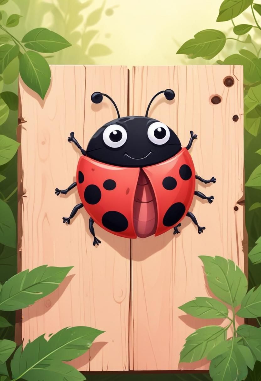 Smiling ladybug on wooden fence Smiling ladybug on wooden fence