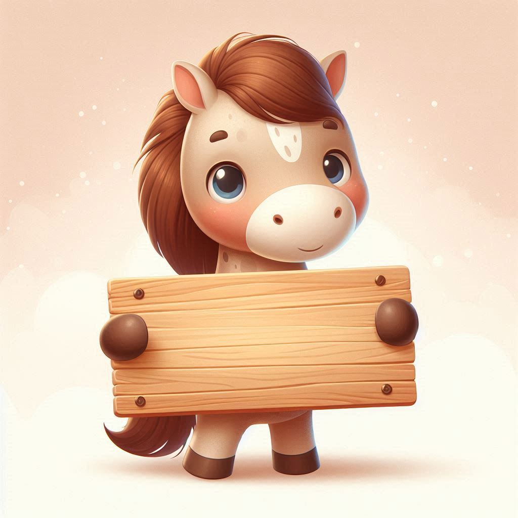 Cute pony holding wooden sign Cute pony holding wooden sign