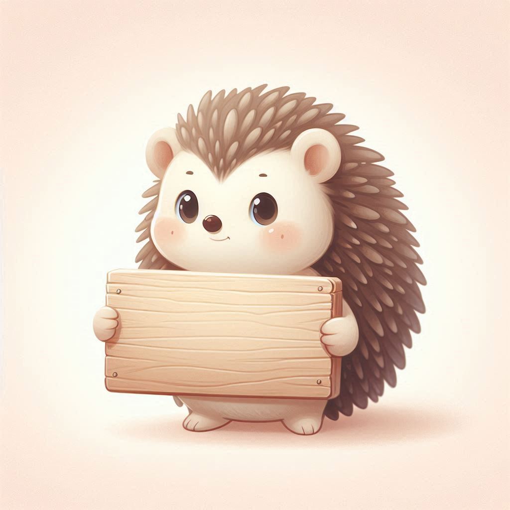 Cute hedgehog holding a wooden sign Cute hedgehog holding a wooden sign