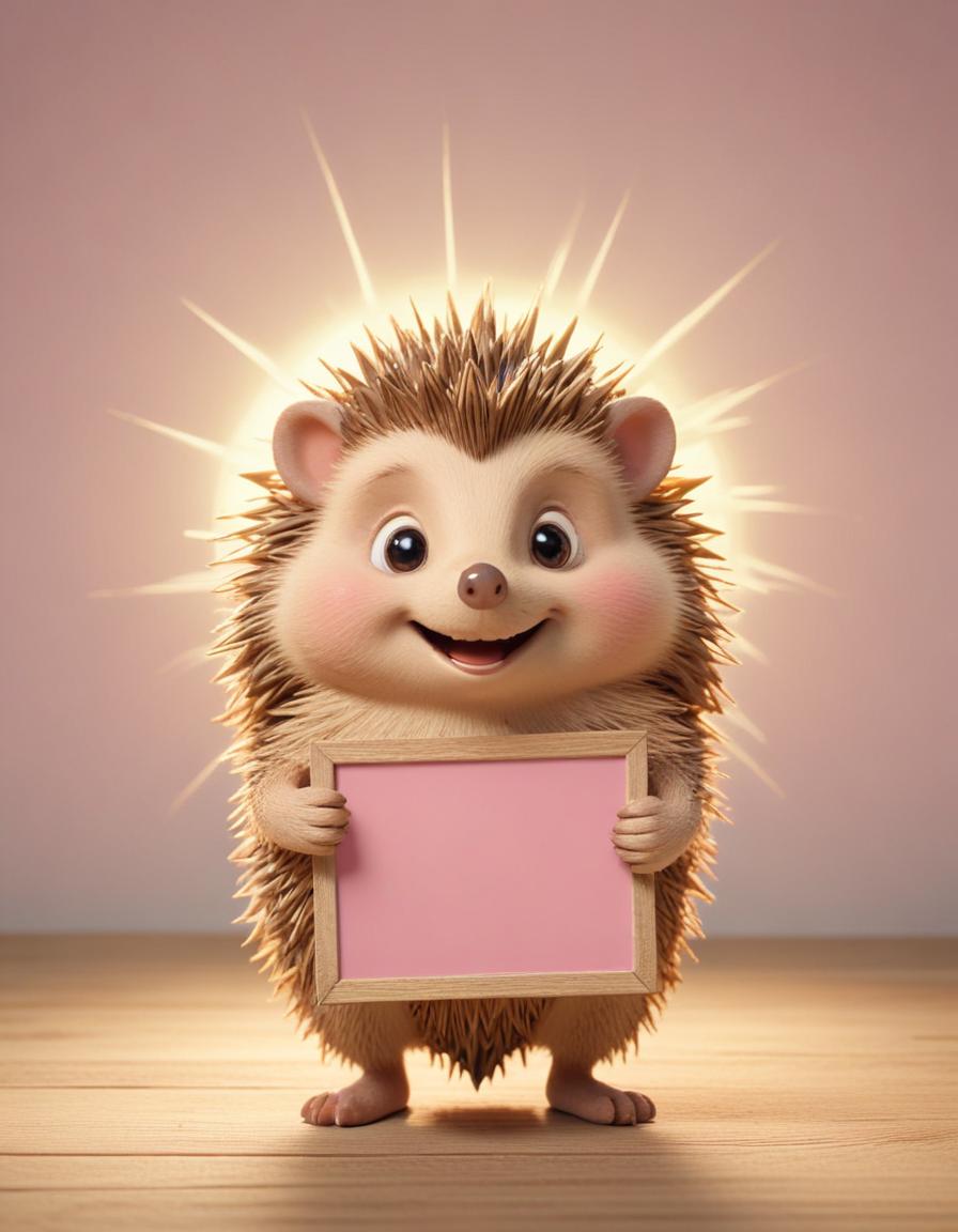 Smiling hedgehog holding blank sign Smiling hedgehog holding blank sign