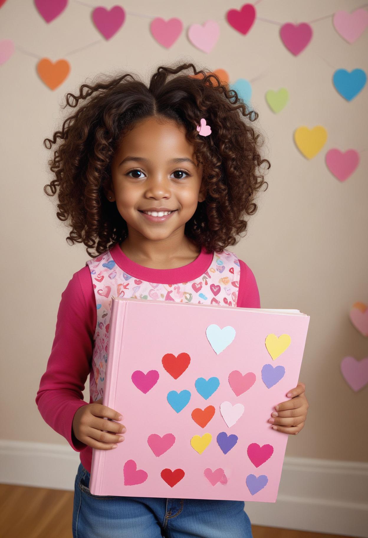 Girl holding pink book with hearts Girl holding pink book with hearts