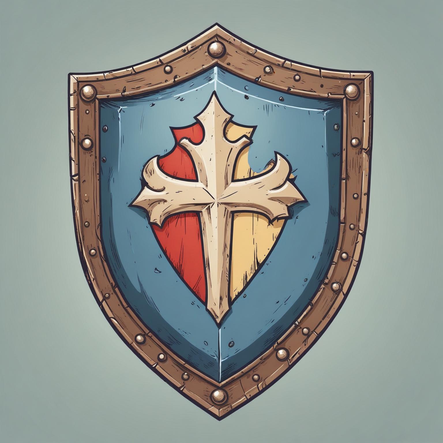 Medieval wooden shield with cross Medieval wooden shield with cross