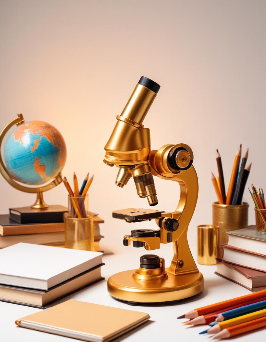 Gold microscope and school supplies Gold microscope and school supplies