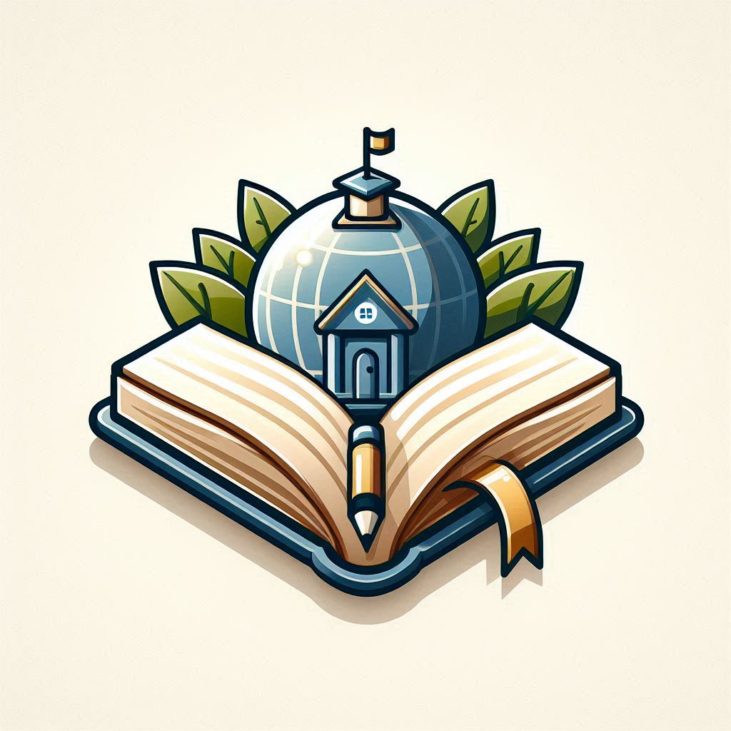 Open book with globe and schoolhouse Open book with globe and schoolhouse