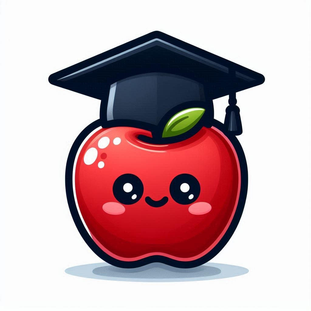 Smiling red apple wearing graduation cap Smiling red apple wearing graduation cap
