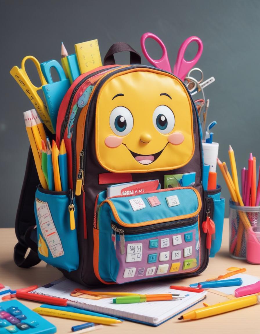 Colorful backpack filled with school supplies Colorful backpack filled with school supplies