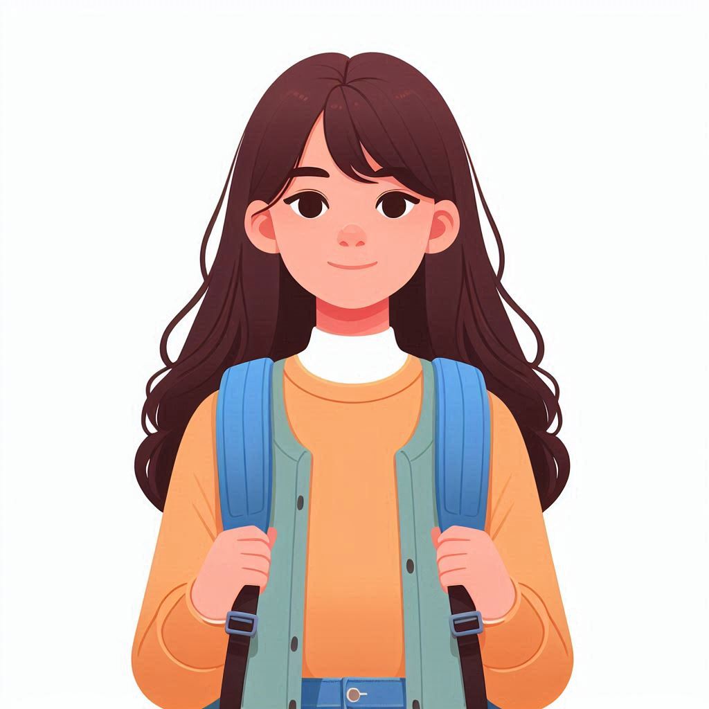 Girl wearing backpack, illustration Girl wearing backpack, illustration