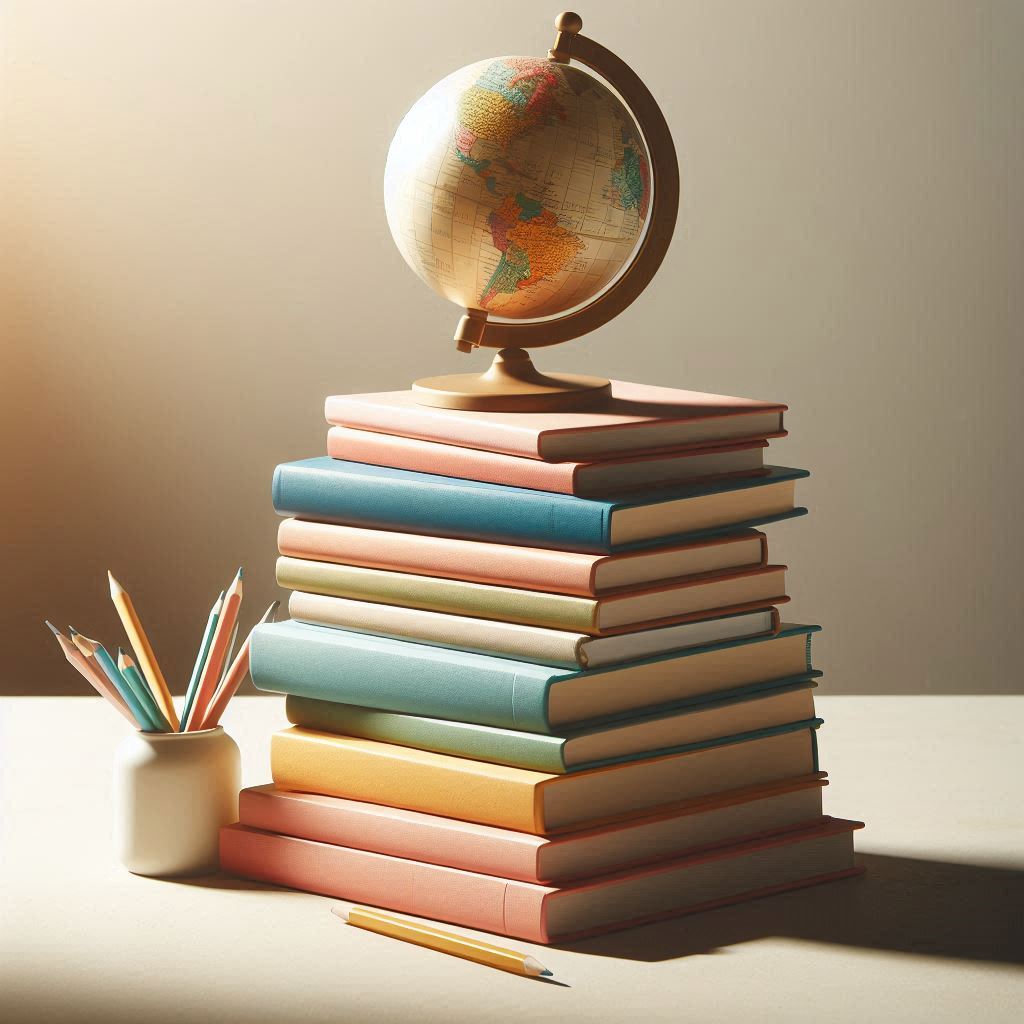 Globe on stack of books Globe on stack of books