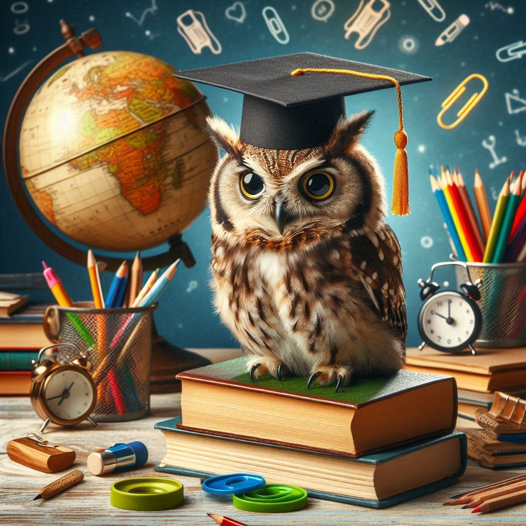 Owl graduate on books Owl graduate on books