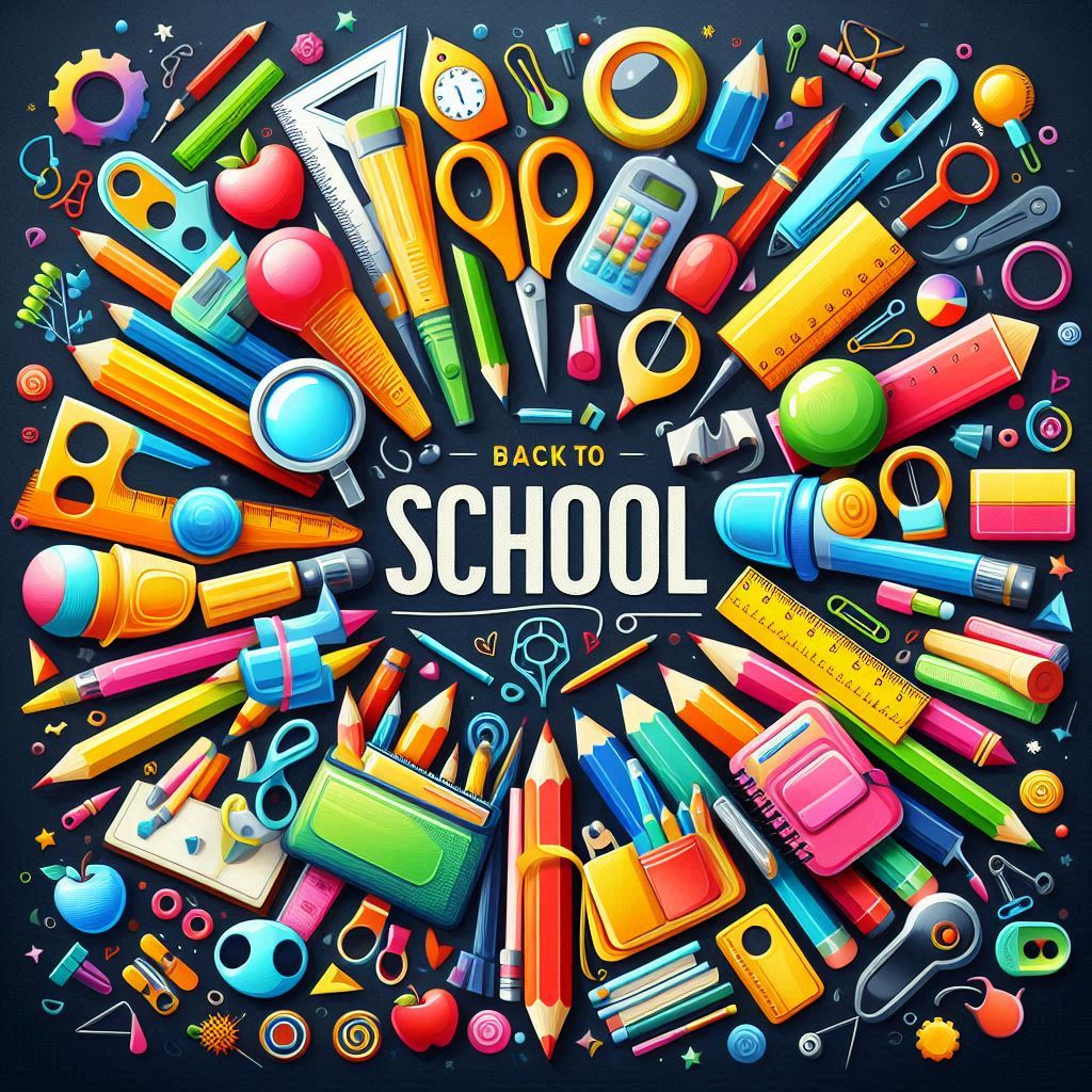 Colorful back to school supplies illustration Colorful back to school supplies illustration