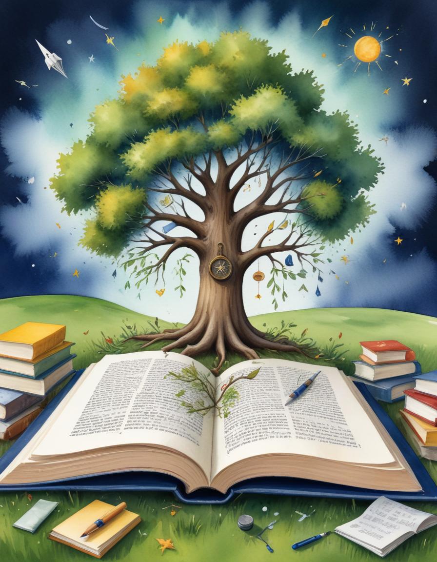 Enchanted tree growing from open book in nature Enchanted tree growing from open book in nature