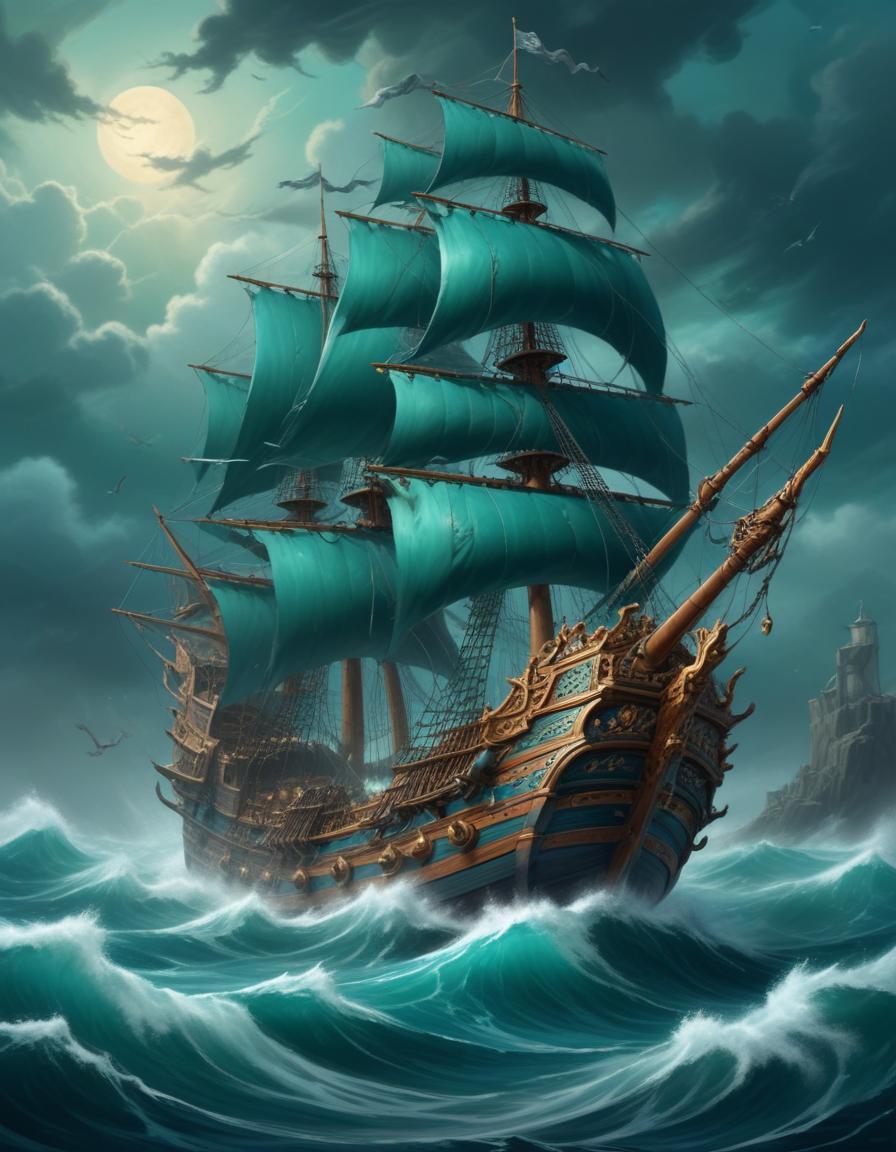 Majestic ship navigating stormy seas under moonlight Majestic ship navigating stormy seas under moonlight