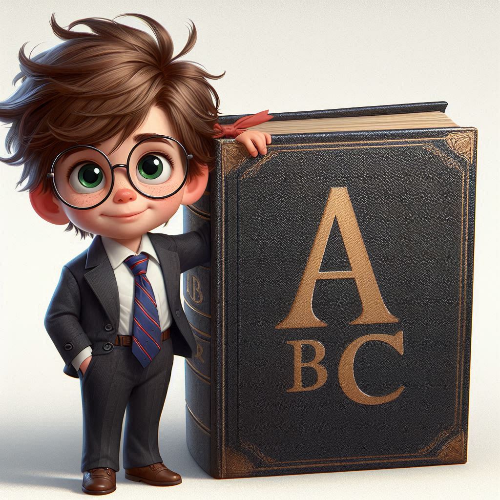 Young scholar with book learning the alphabet Young scholar with book learning the alphabet