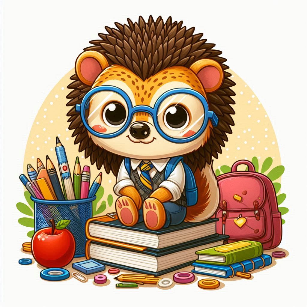 Cute hedgehog studying with school supplies Cute hedgehog studying with school supplies
