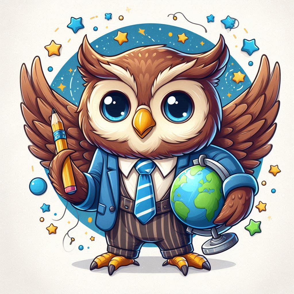 Cartoon owl teacher holding globe and pencil Cartoon owl teacher holding globe and pencil