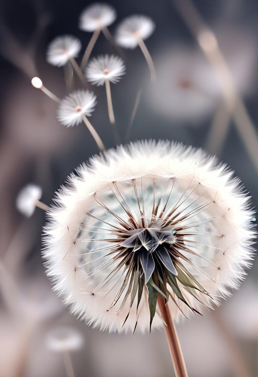 Dandelion seeds dispersing in breezy natural setting Dandelion seeds dispersing in breezy natural setting