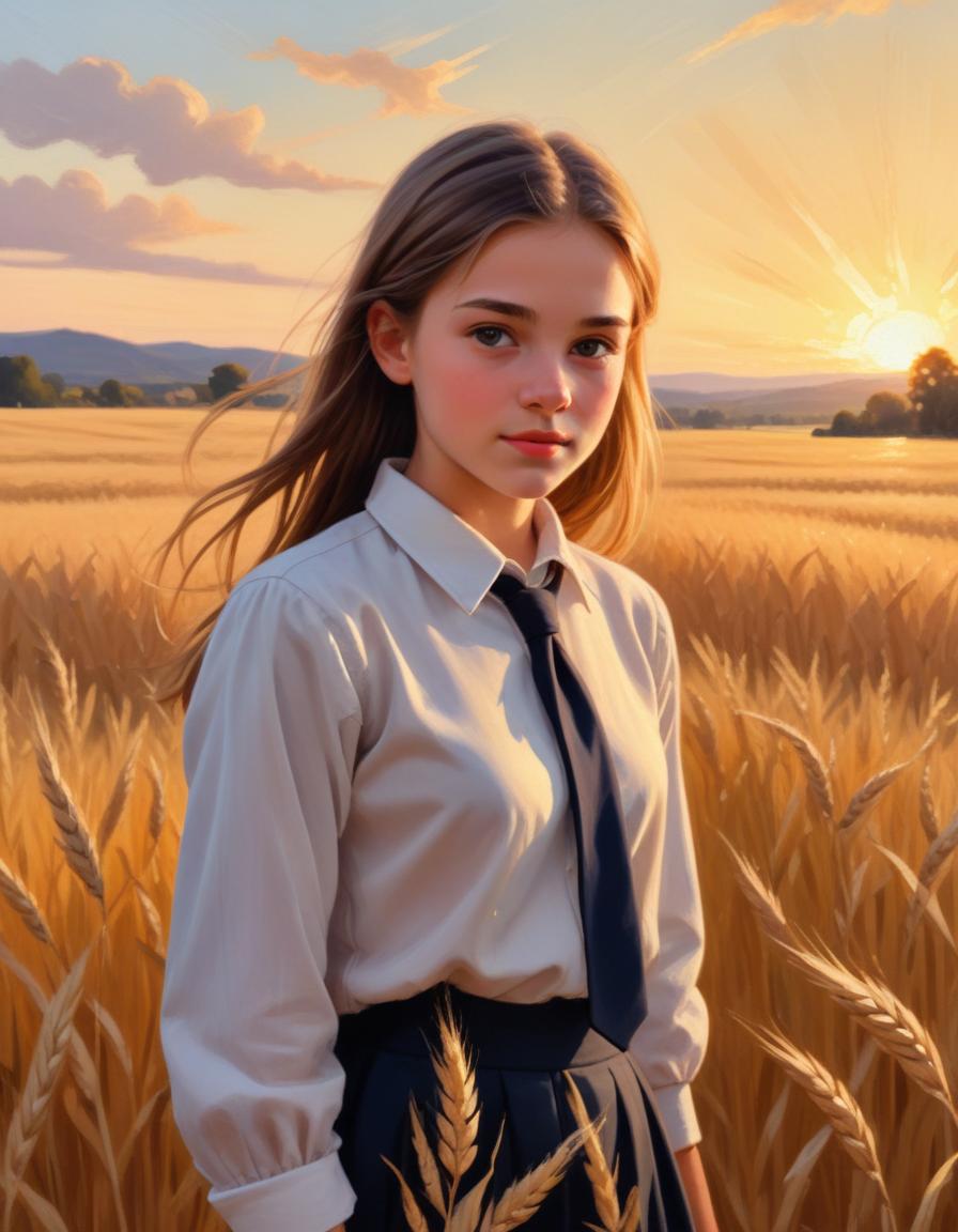 Young girl in wheat field at sunset Young girl in wheat field at sunset