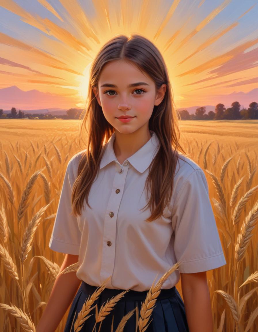 Young girl in wheat field at sunset Young girl in wheat field at sunset