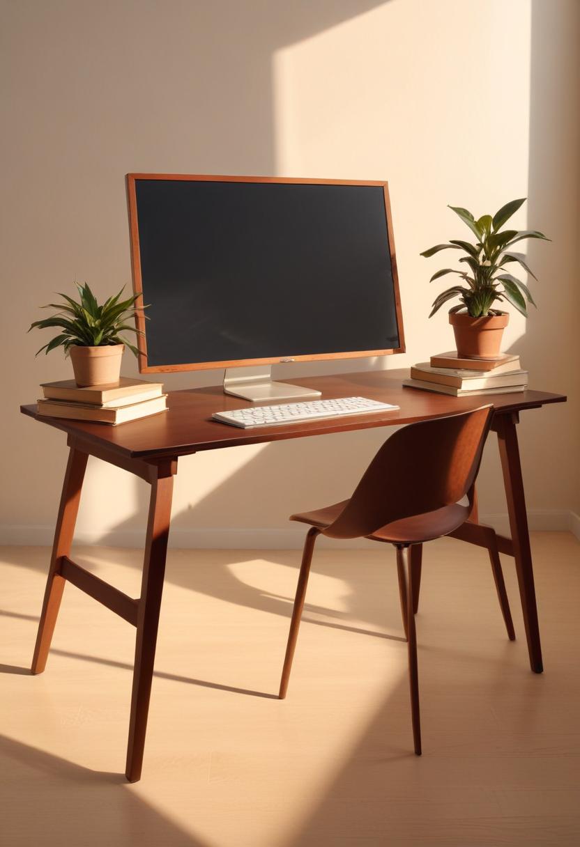 Modern home office setup with plants and desk Modern home office setup with plants and desk