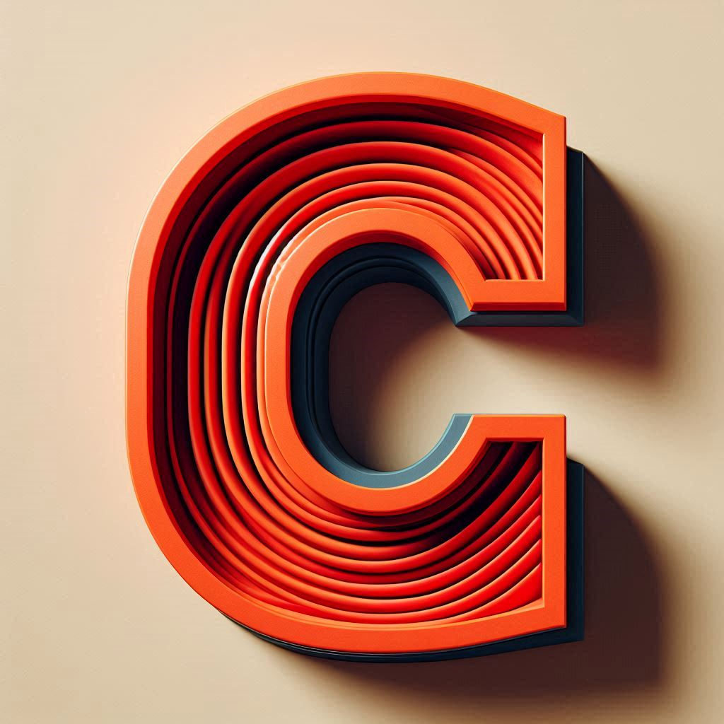 Bold orange layered letter c on neutral background Bold orange layered letter c on neutral background