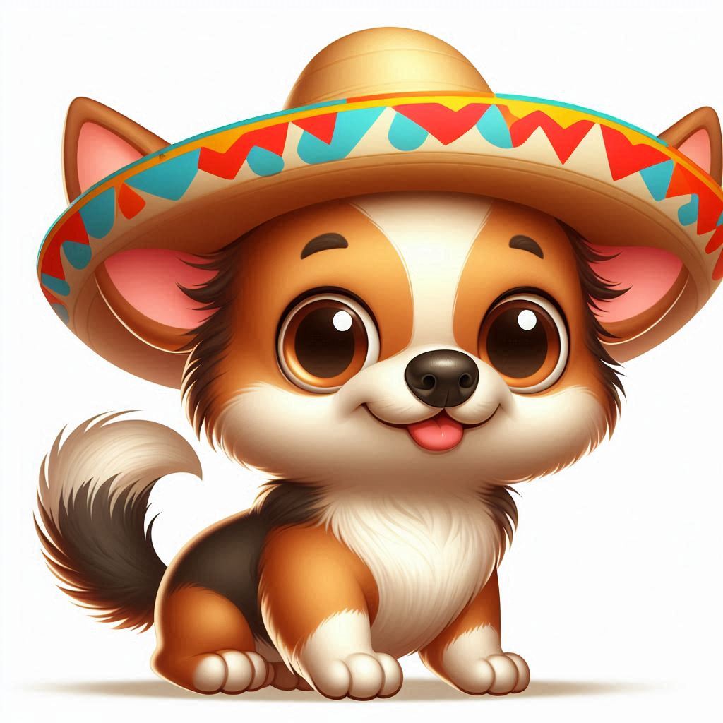 Cute cartoon dog wearing colorful sombrero Cute cartoon dog wearing colorful sombrero