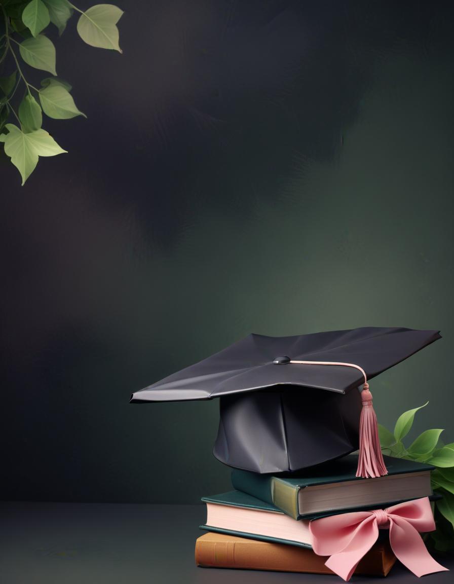 Graduation cap on stacked books with green leaves Graduation cap on stacked books with green leaves