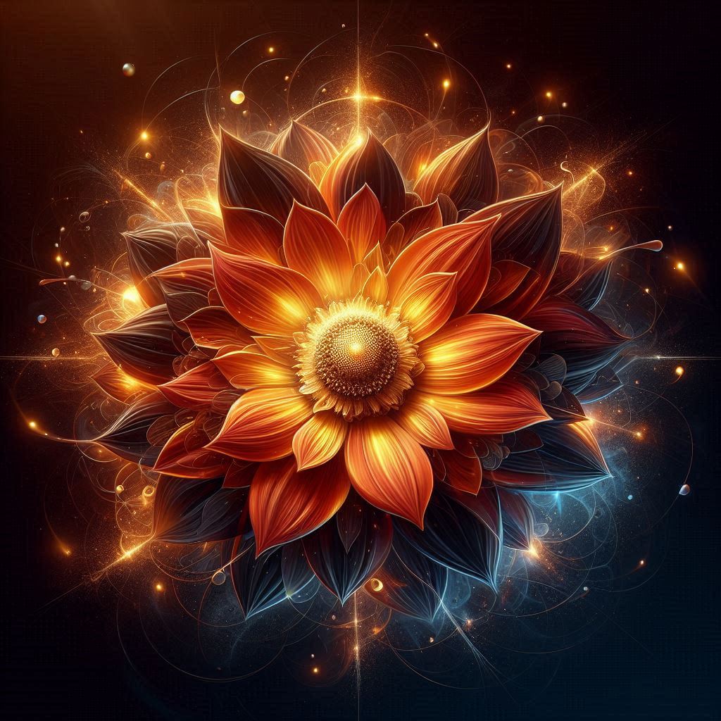 Vibrant abstract flower bloom with golden center Vibrant abstract flower bloom with golden center