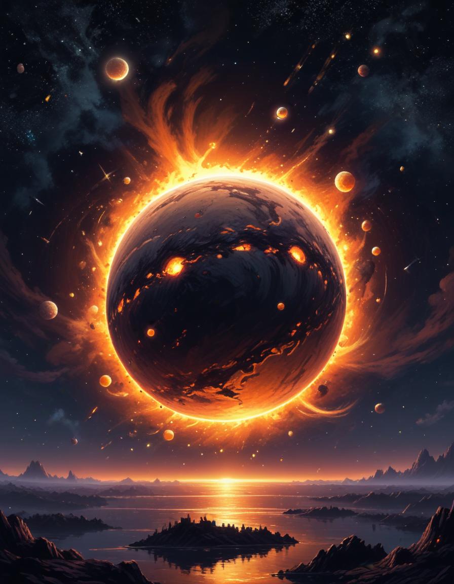 Celestial eclipse over a distant planetary landscape Celestial eclipse over a distant planetary landscape