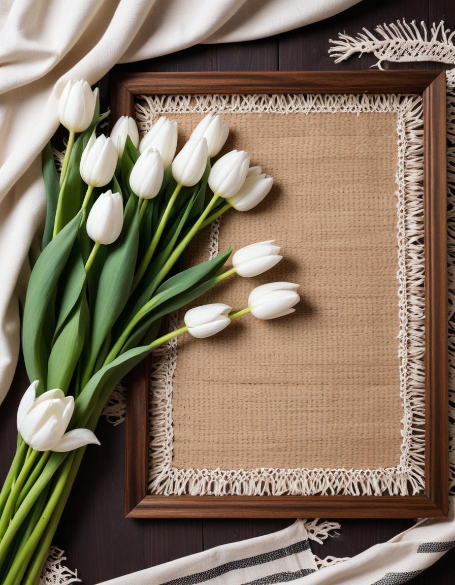 Elegant arrangement of white tulips on rustic background Elegant arrangement of white tulips on rustic background