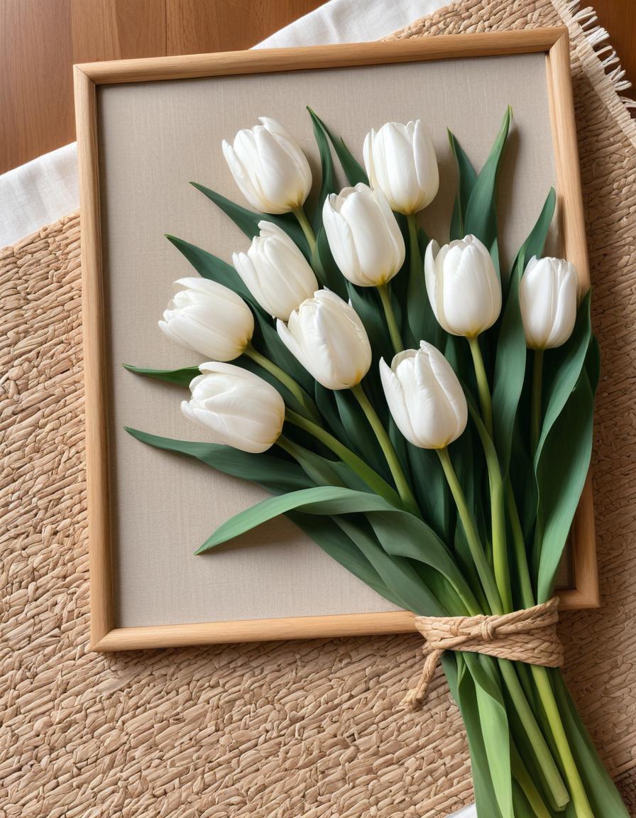 Fresh white tulips in a natural frame arrangement Fresh white tulips in a natural frame arrangement
